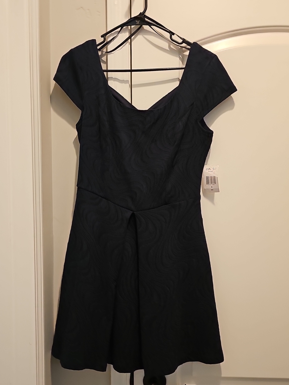 B. Smart Navy Textured Cap-Sleeve Mini Dress